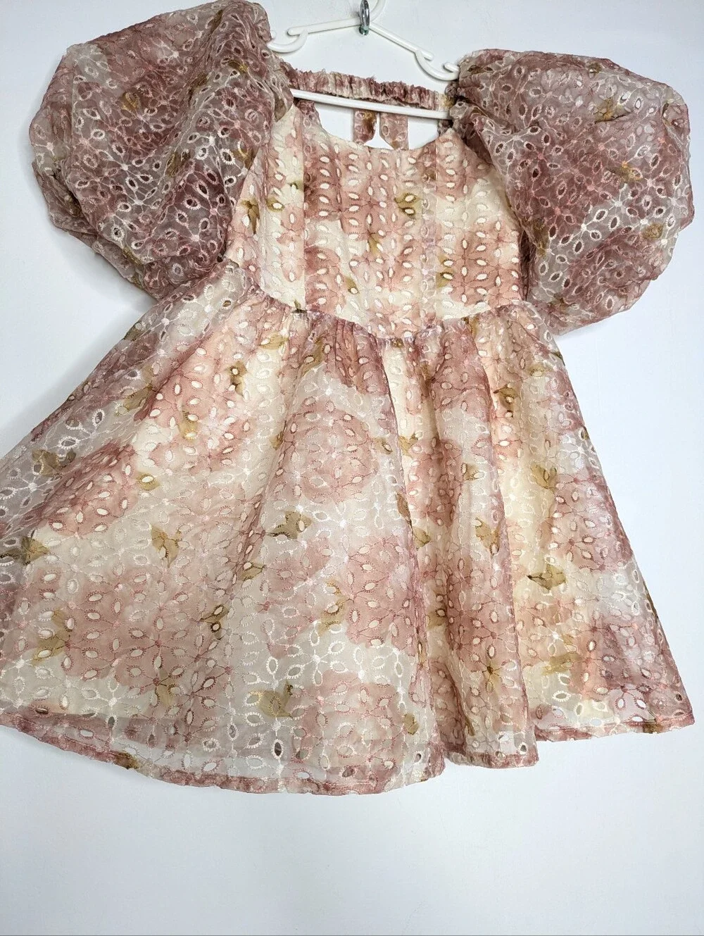 NWT Noralee Nina Blush Pink Cream Eyelet Lace Puff Sleeve Peonie Floral Dress 6